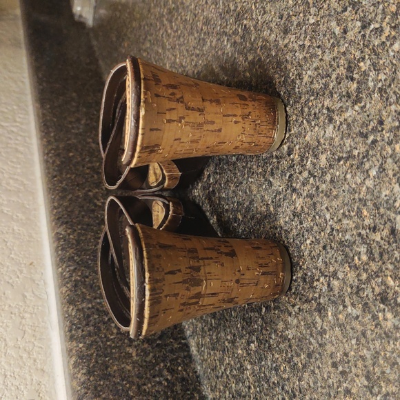 Brown Strappy Cork Wedge Sandals Size 8 - Picture 7 of 14